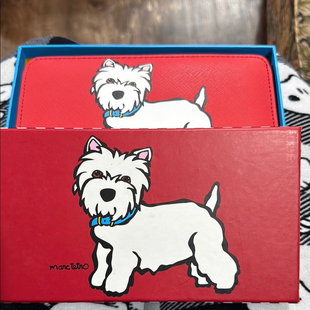 Charming Red Wallet with Playful Dog Illustration